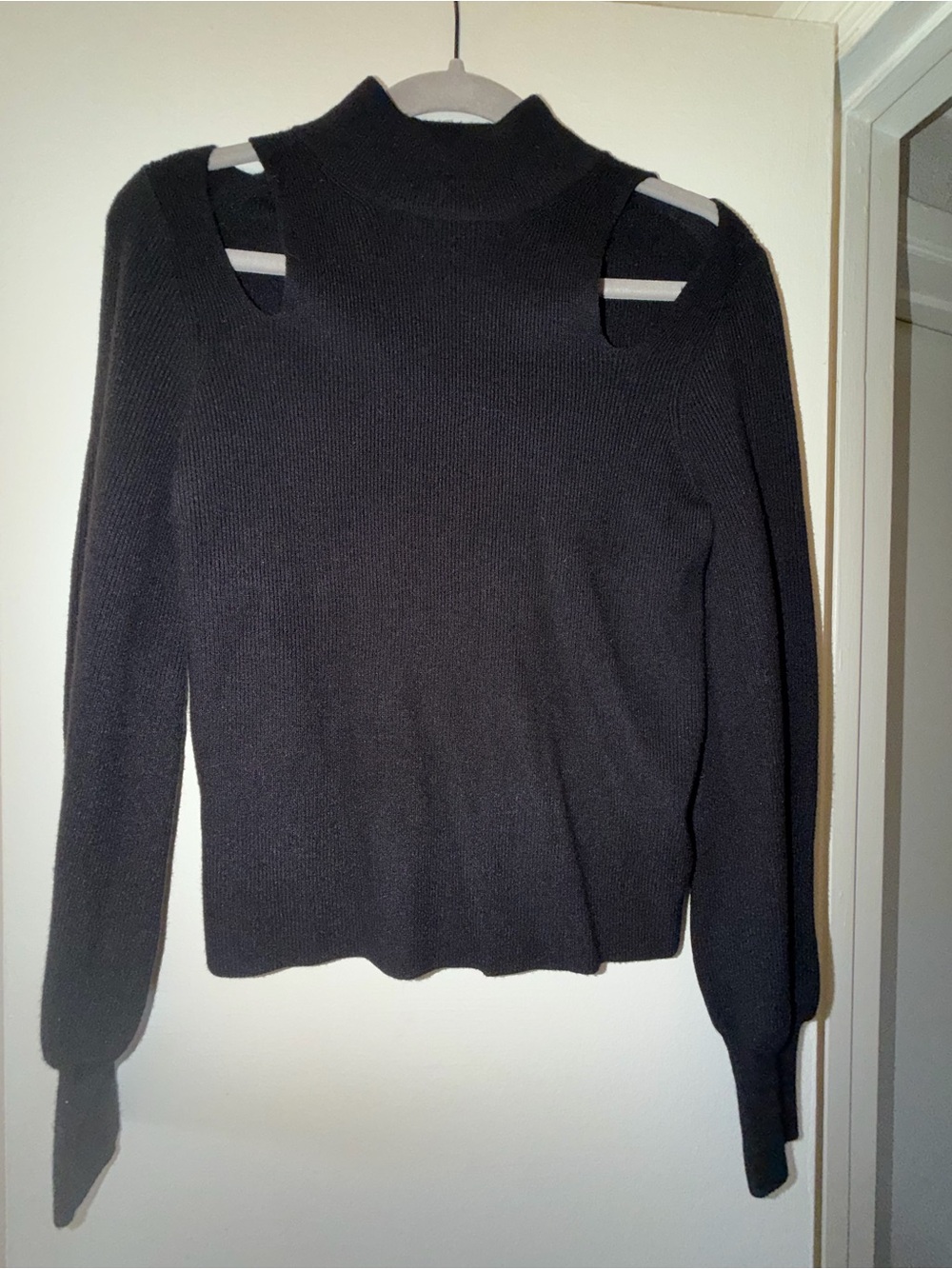 Express Black Cold-Shoulder Mock Neck Sweater - Small